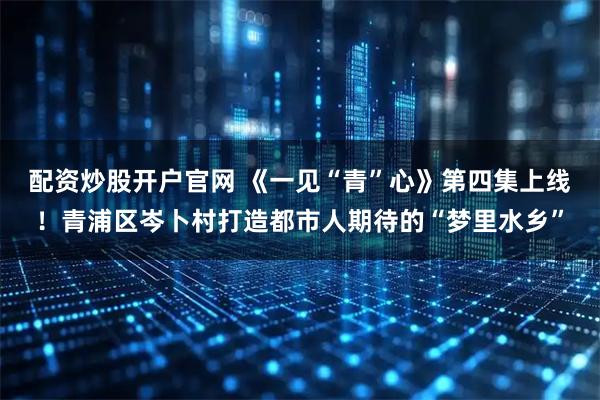 配资炒股开户官网 《一见“青”心》第四集上线！青浦区岑卜村打造都市人期待的“梦里水乡”